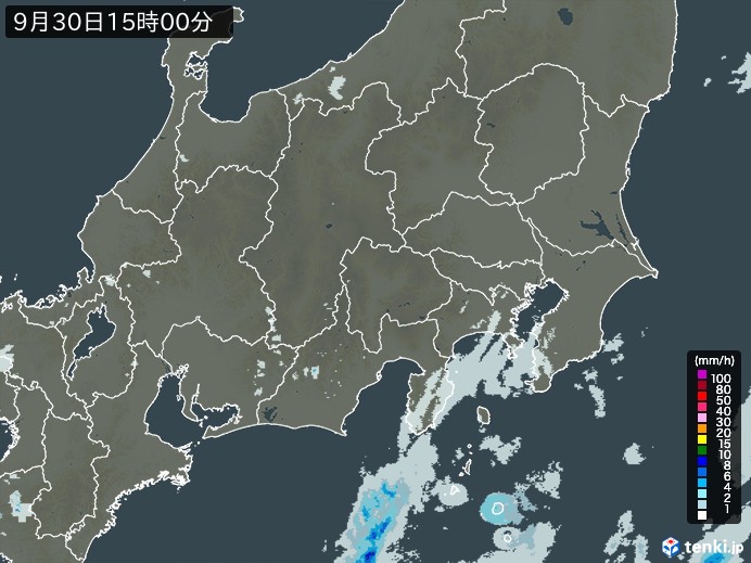 関東・甲信地方の雨雲レーダー(2024年09月30日)