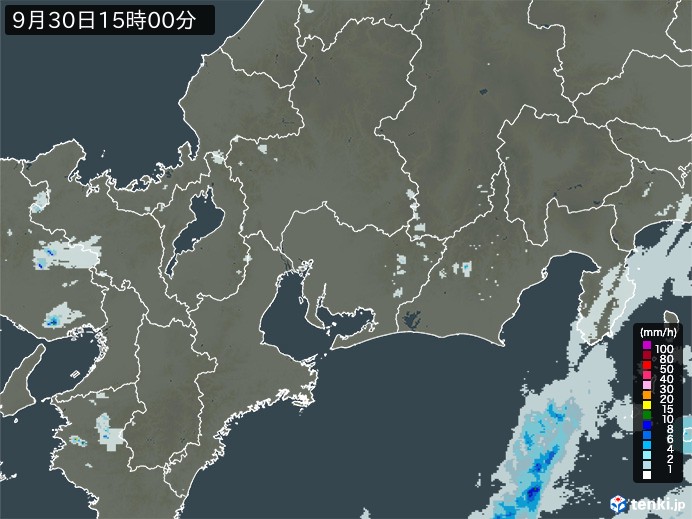東海地方の雨雲レーダー(2024年09月30日)