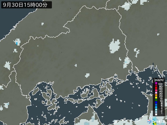 広島県の雨雲レーダー(2024年09月30日)