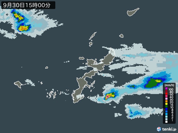 沖縄県の雨雲レーダー(2024年09月30日)