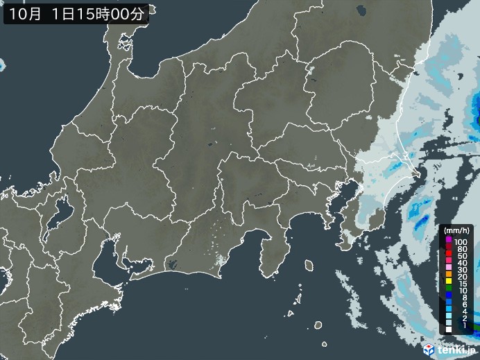 関東・甲信地方の雨雲レーダー(2024年10月01日)