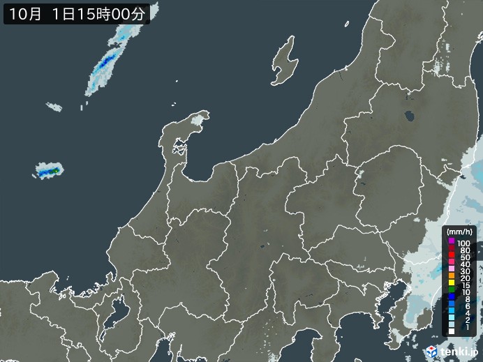 北陸地方の雨雲レーダー(2024年10月01日)