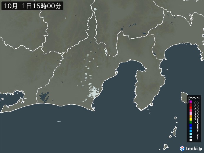 静岡県の雨雲レーダー(2024年10月01日)