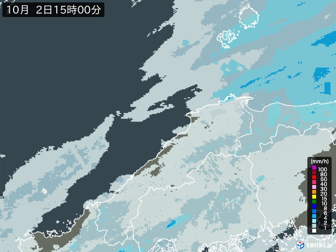 島根県の雨雲レーダー(2024年10月02日)