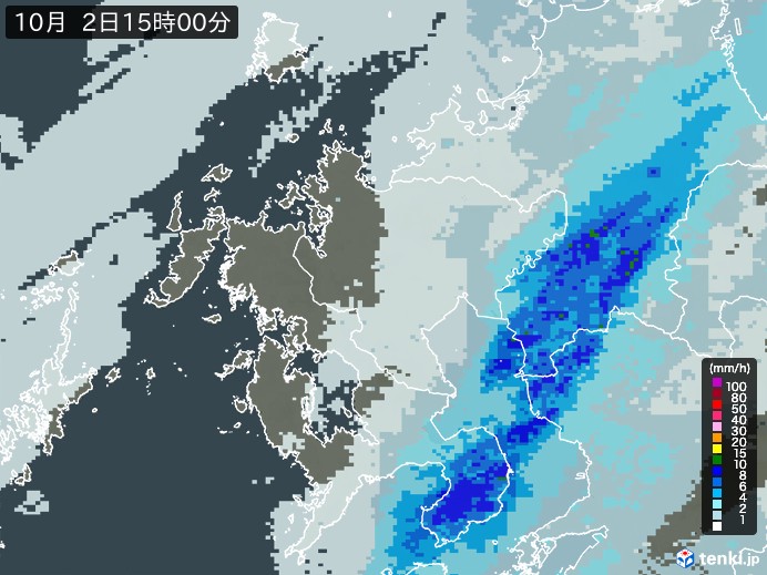 佐賀県の雨雲レーダー(2024年10月02日)