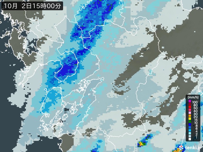 熊本県の雨雲レーダー(2024年10月02日)