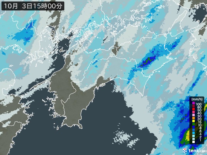 四国地方の雨雲レーダー(2024年10月03日)