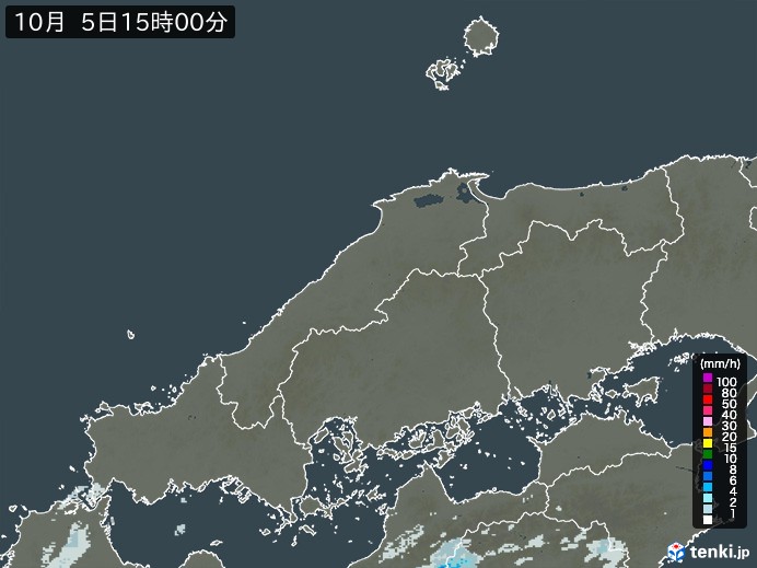 中国地方の雨雲レーダー(2024年10月05日)