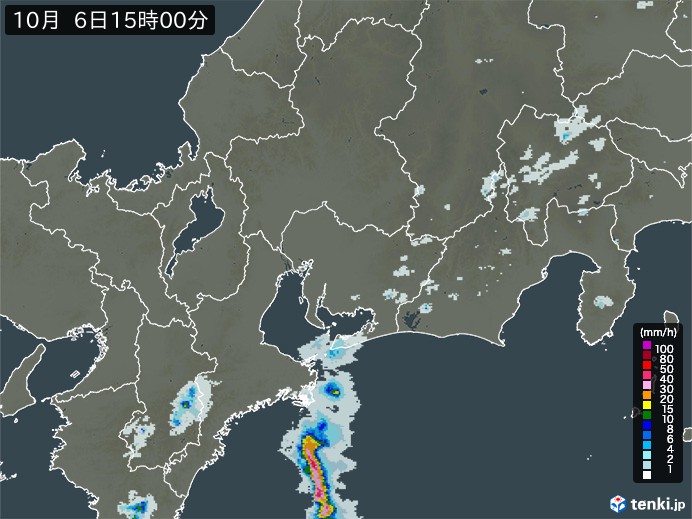 東海地方の雨雲レーダー(2024年10月06日)