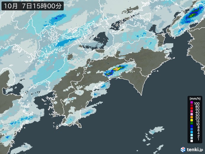 四国地方の雨雲レーダー(2024年10月07日)