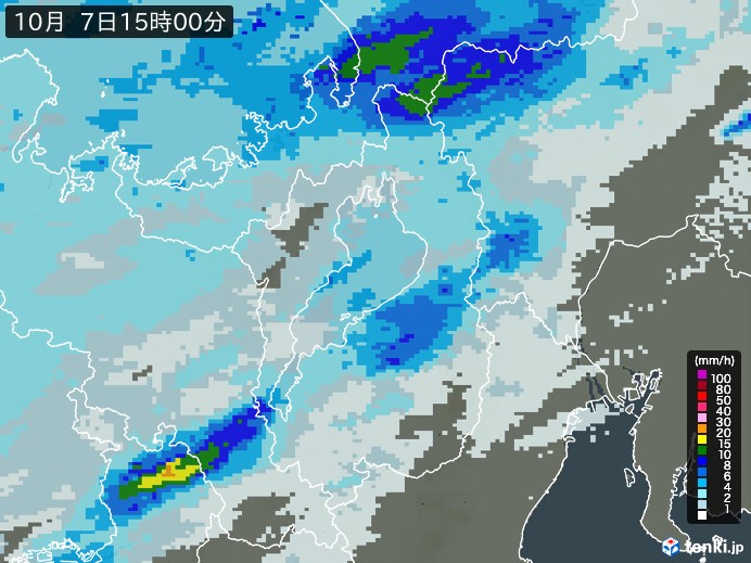 滋賀県の雨雲レーダー(2024年10月07日)