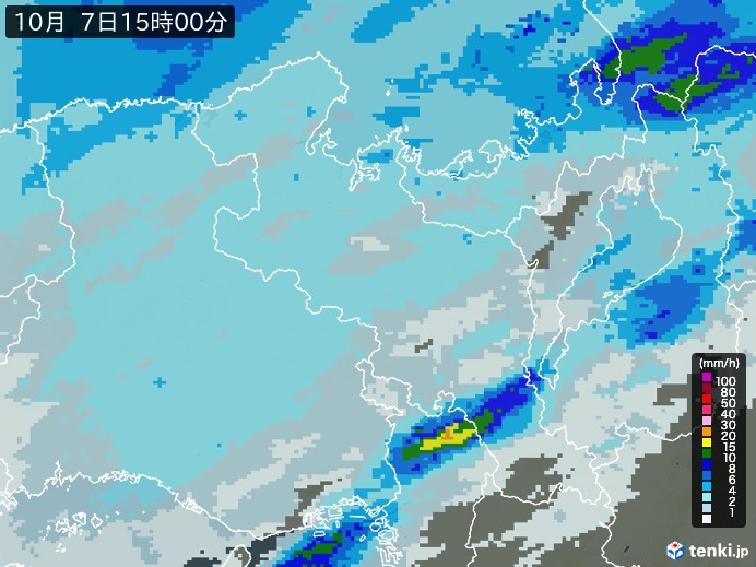 京都府の雨雲レーダー(2024年10月07日)