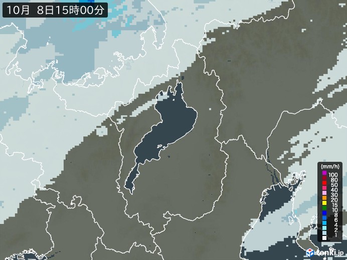 滋賀県の雨雲レーダー(2024年10月08日)