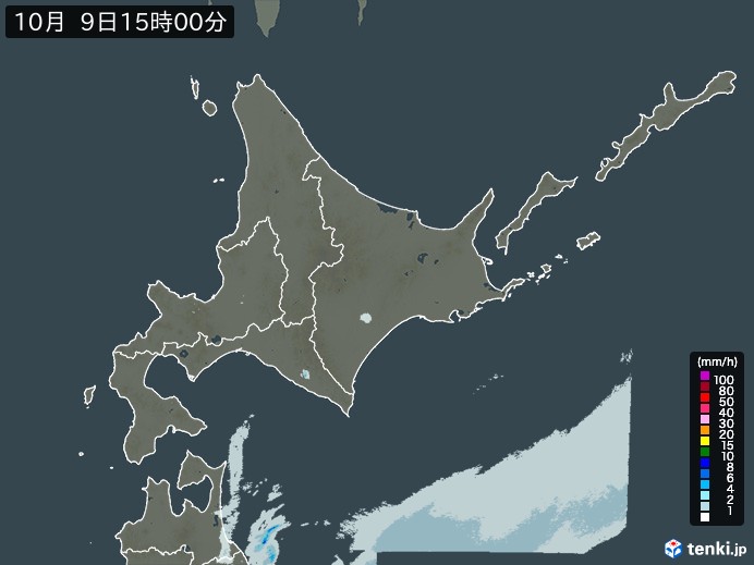 北海道地方の雨雲レーダー(2024年10月09日)