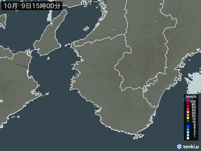 和歌山県の雨雲レーダー(2024年10月09日)