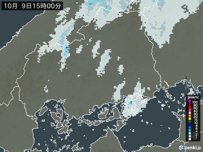 広島県の雨雲レーダー(2024年10月09日)