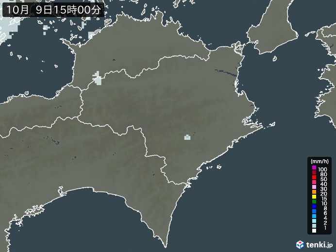 徳島県の雨雲レーダー(2024年10月09日)