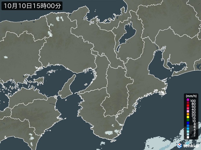 近畿地方の雨雲レーダー(2024年10月10日)