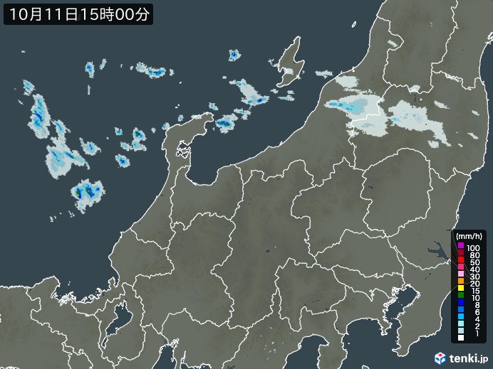 北陸地方の雨雲レーダー(2024年10月11日)