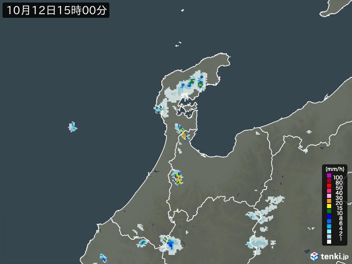 石川県の雨雲レーダー(2024年10月12日)