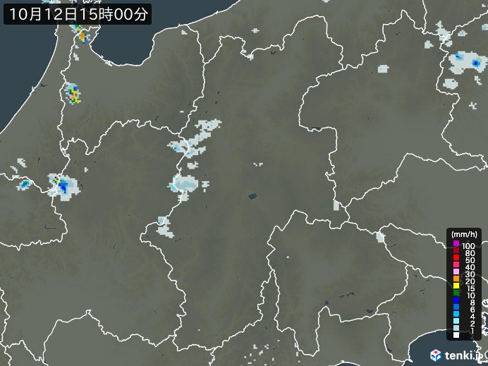 長野県の雨雲レーダー(2024年10月12日)