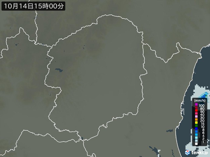 栃木県の雨雲レーダー(2024年10月14日)