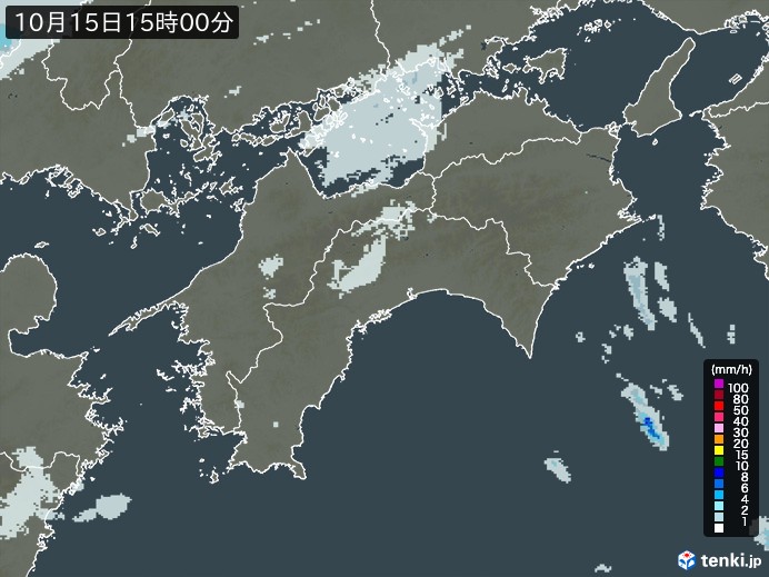 四国地方の雨雲レーダー(2024年10月15日)