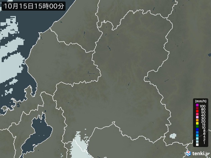 岐阜県の雨雲レーダー(2024年10月15日)
