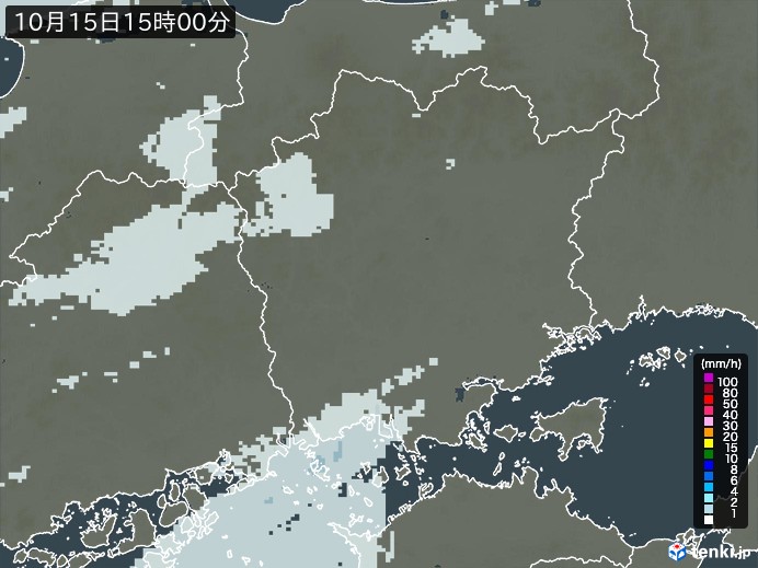 岡山県の雨雲レーダー(2024年10月15日)