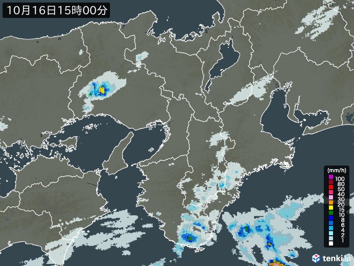 近畿地方の雨雲レーダー(2024年10月16日)