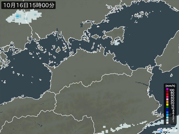 香川県の雨雲レーダー(2024年10月16日)
