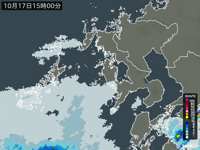 長崎県の雨雲レーダー(2024年10月17日)