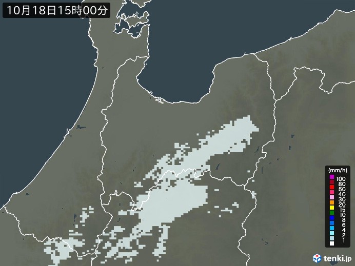 富山県の雨雲レーダー(2024年10月18日)