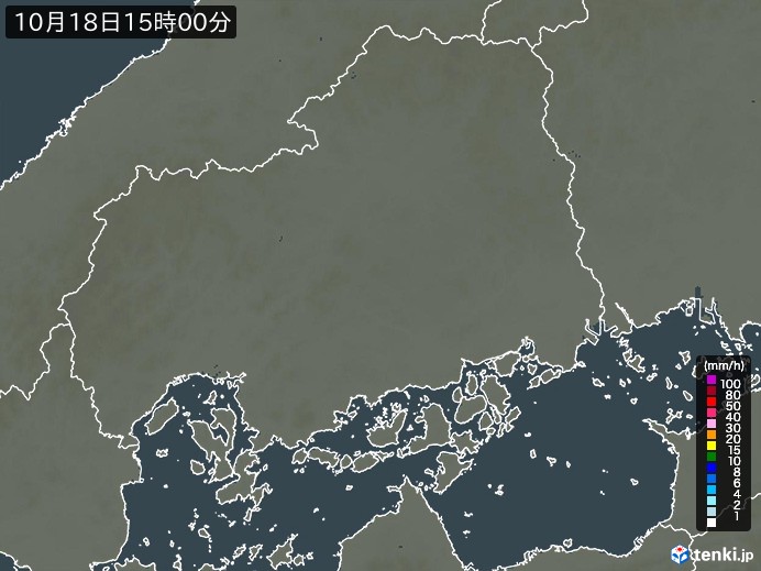 広島県の雨雲レーダー(2024年10月18日)