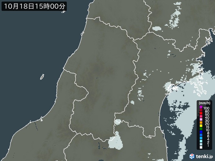 山形県の雨雲レーダー(2024年10月18日)