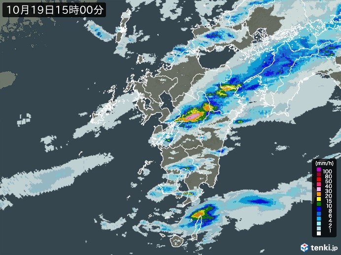 九州地方の雨雲レーダー(2024年10月19日)