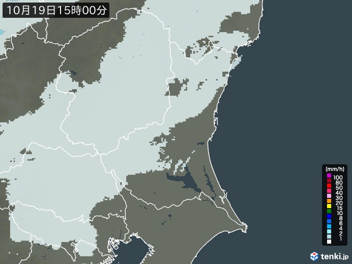 茨城県の雨雲レーダー(2024年10月19日)