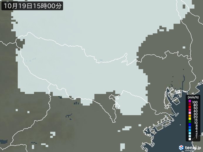 東京都の雨雲レーダー(2024年10月19日)