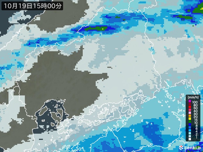 広島県の雨雲レーダー(2024年10月19日)