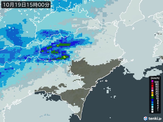徳島県の雨雲レーダー(2024年10月19日)