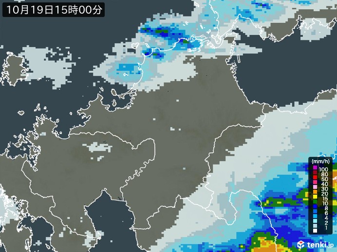 福岡県の雨雲レーダー(2024年10月19日)