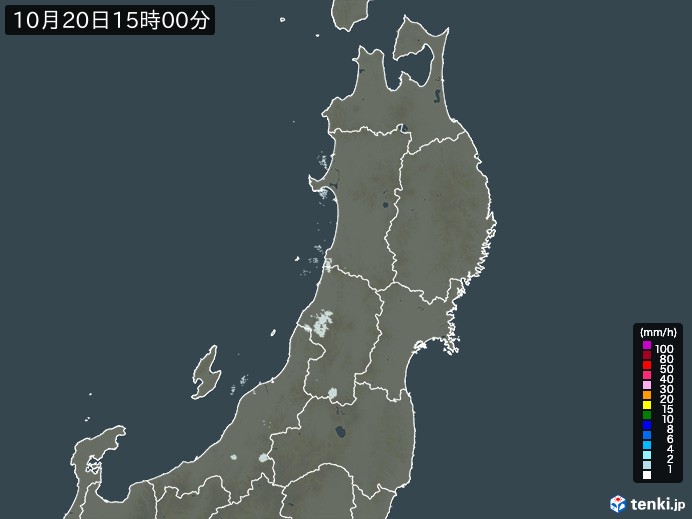 東北地方の雨雲レーダー(2024年10月20日)