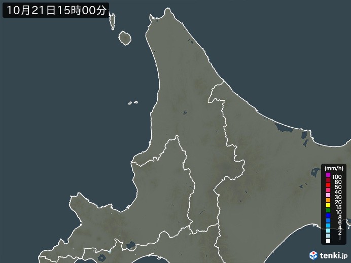 道北の雨雲レーダー(2024年10月21日)