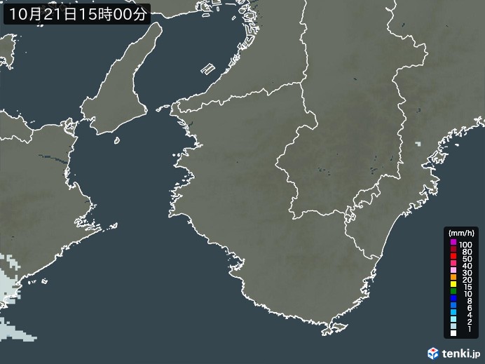 和歌山県の雨雲レーダー(2024年10月21日)