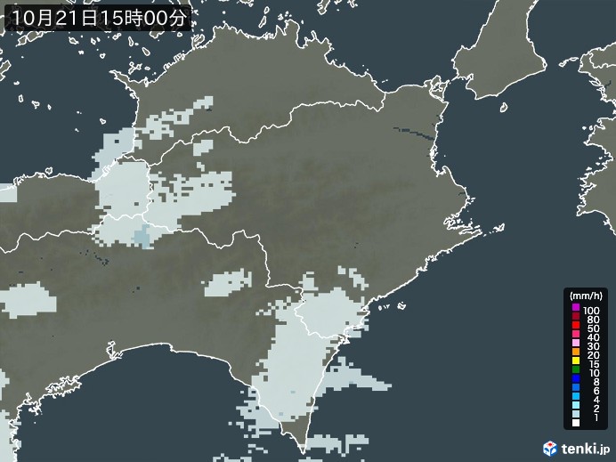 徳島県の雨雲レーダー(2024年10月21日)