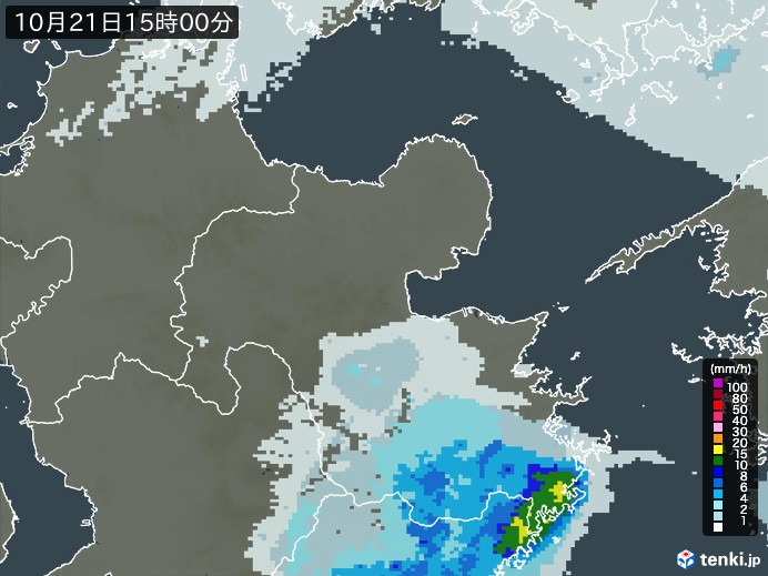 大分県の雨雲レーダー(2024年10月21日)