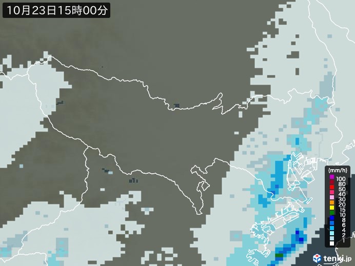 東京都の雨雲レーダー(2024年10月23日)