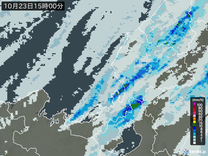 福井県の雨雲レーダー(2024年10月23日)