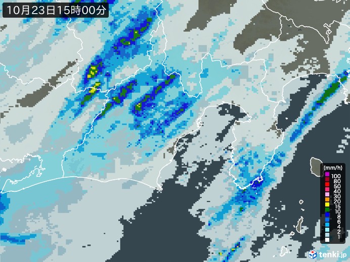 静岡県の雨雲レーダー(2024年10月23日)