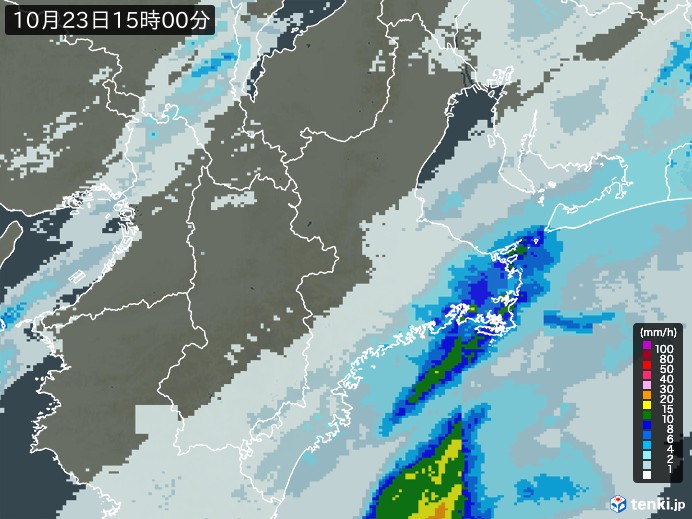 三重県の雨雲レーダー(2024年10月23日)